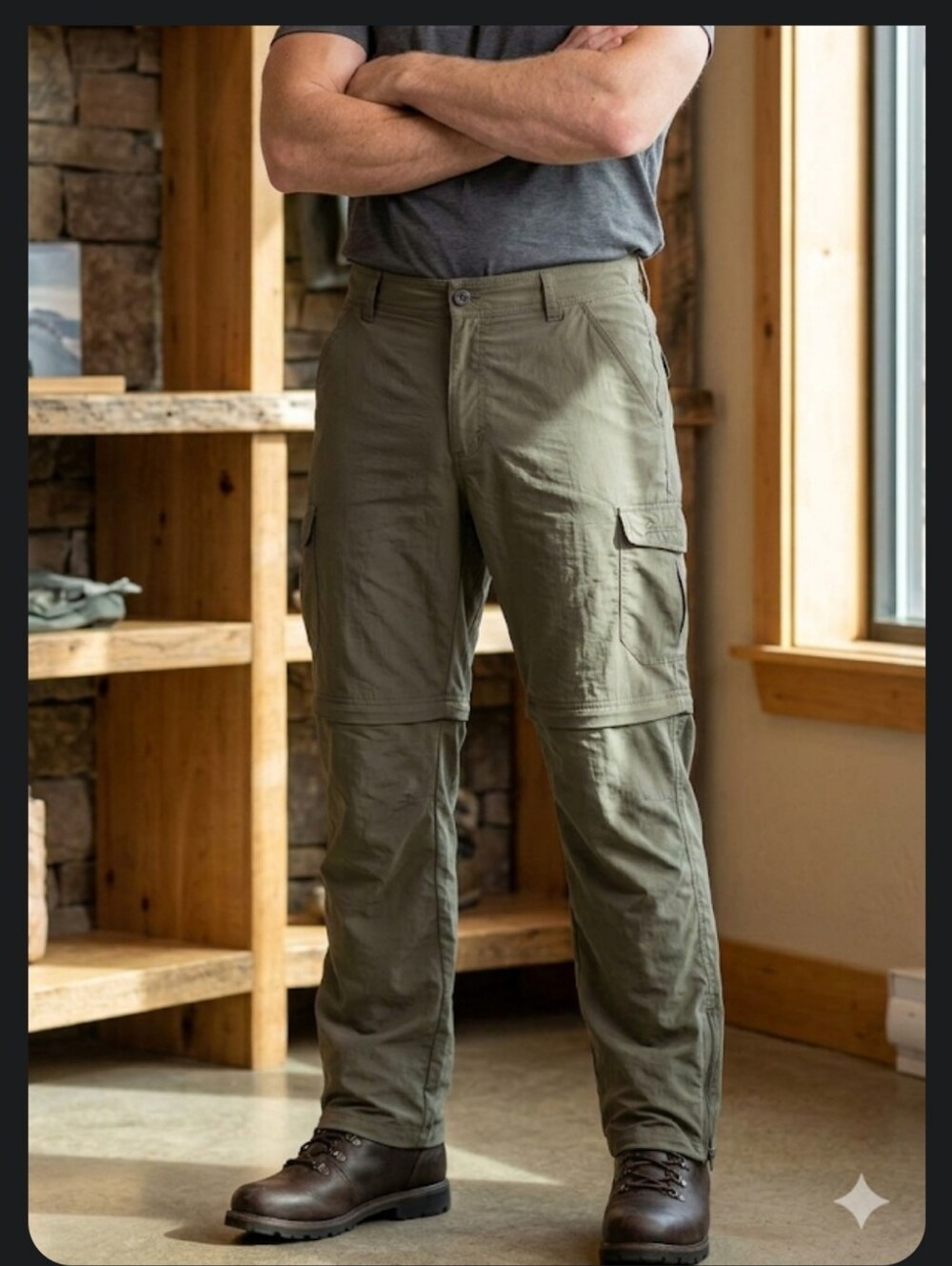 Cabelas Army Green Nylon Convertible Pants Sz 38/32